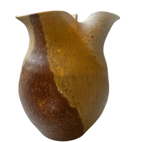 Vintage Wishon Harrell Studio Pottery Vase Yellow & Brown Abstract Design - Picture 4 of 12
